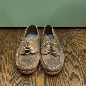 Sperry Brown Boat Shoes with Moccasin Stitching and Rawhide Laces